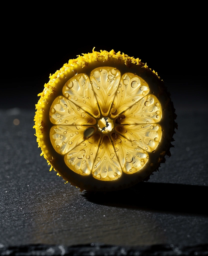 Macro view of a sliced lemon
